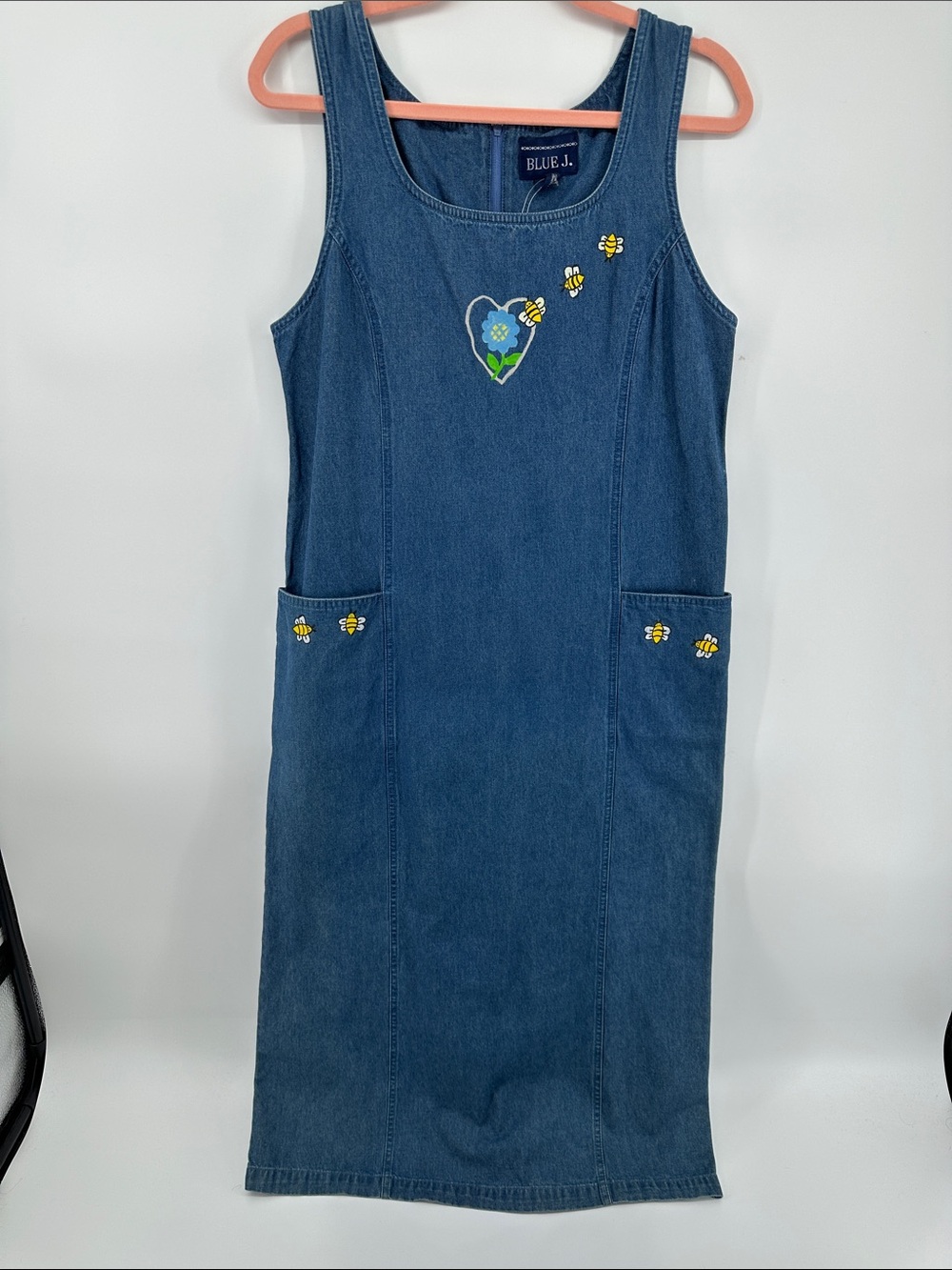 BlueJ VTG 90s Teachercore Cottagecore  Pinafore Dress w/Painted Bee SzS